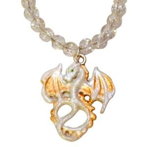 White & gold dragon on crystaline necklace 1373